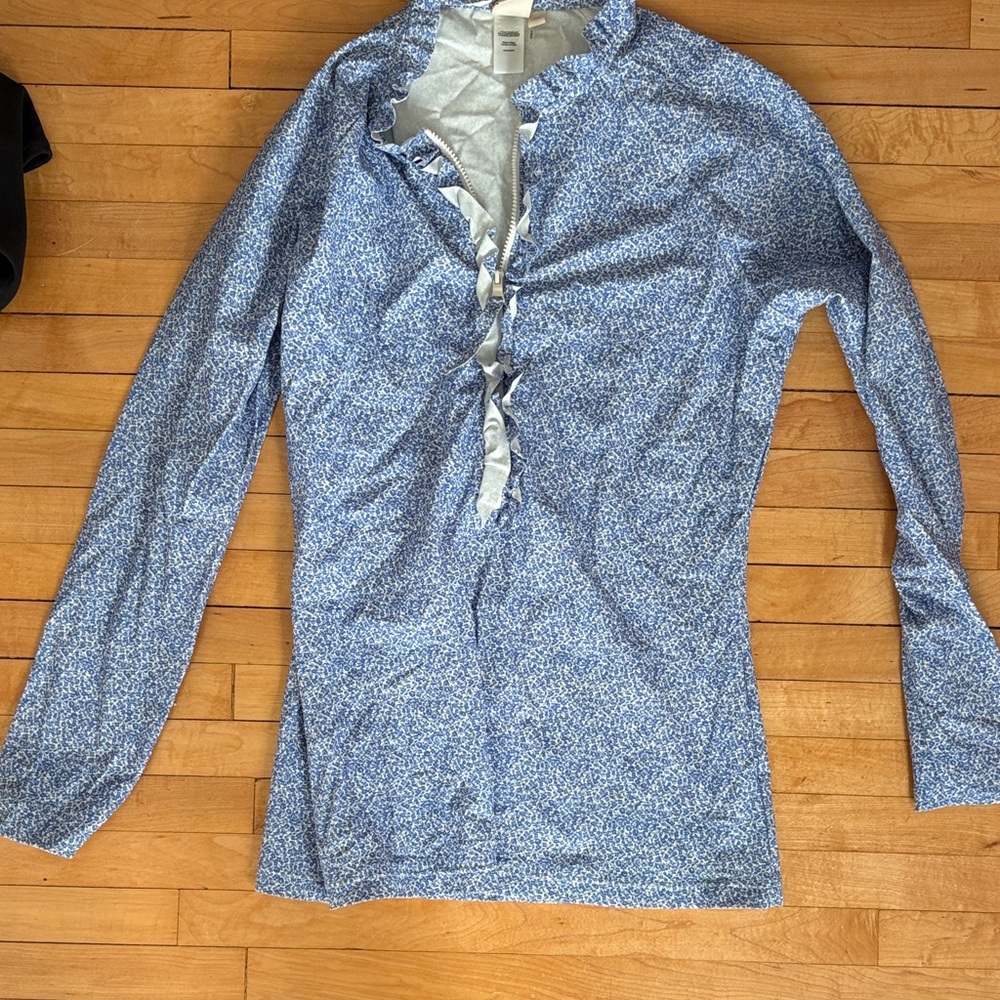 Gorgeous Tory Burch Blue and White Floral Swim Top L